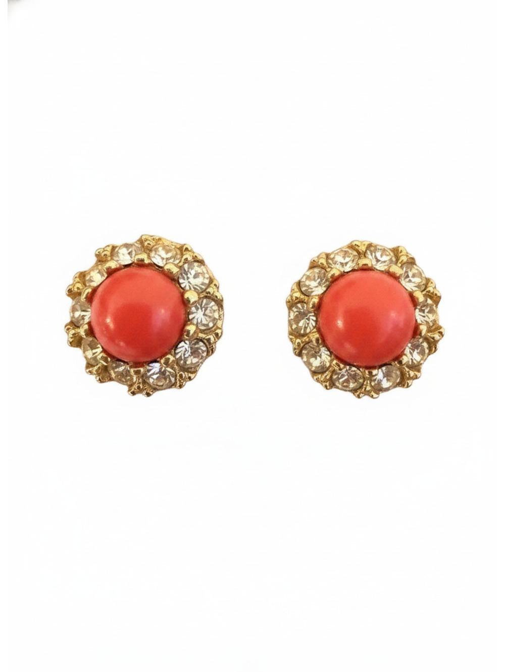 Coral cabochon stud earrings